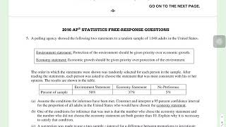 2016 AP Statistics Free Response #5