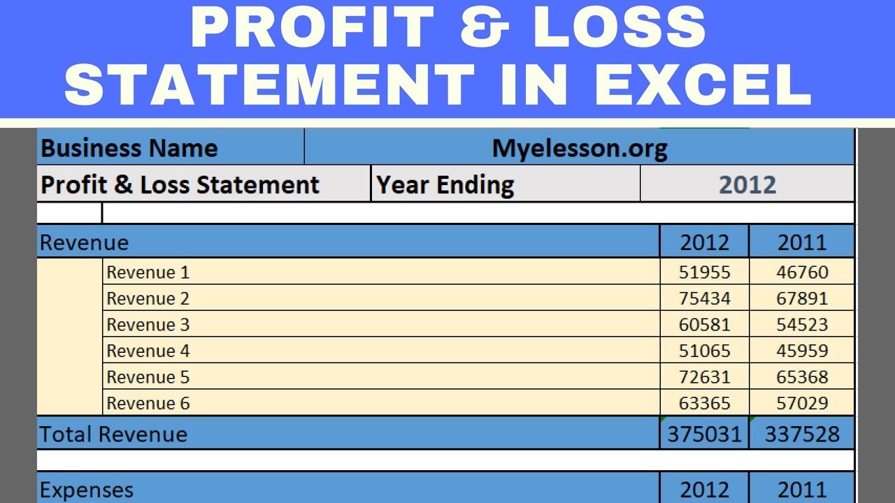 profit and loss template excel