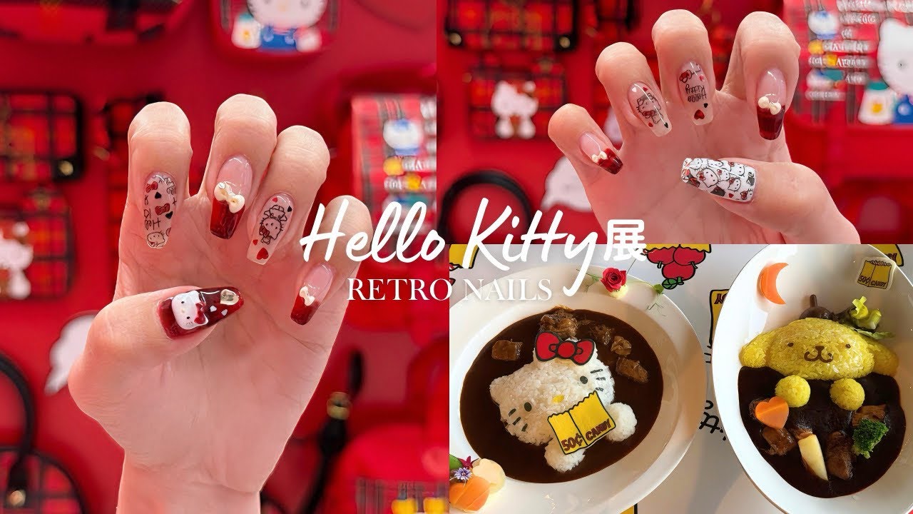 キティ エリコネイル Hello Kitty Exhibition Nails 𐙚₊˚⊹Retro red check stamp