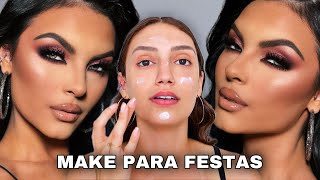 MAQUIAGEM PARA NOITE | *PELE E OLHOS PERFEITOS* | TUTORIAL COMPLETO