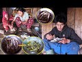 Jina cooking fish curry in sheep hut  we are enjoying fish curry  rice pastorallifeofnepal