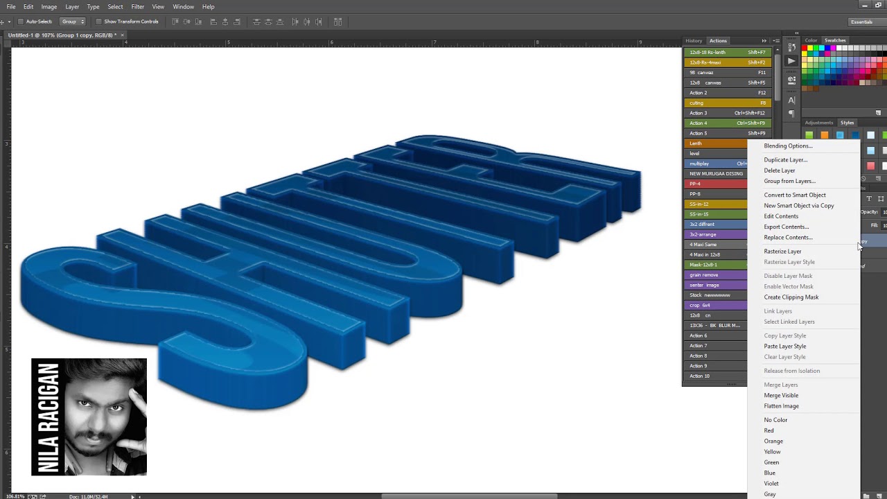 3d text effect photoshop -Nila Racigan's Tamil tutorial