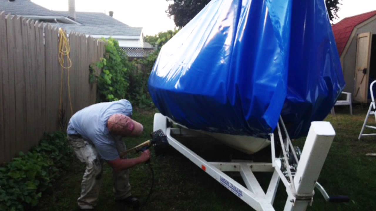 shrink wrapping a 16 ft glastron bowrider for winter