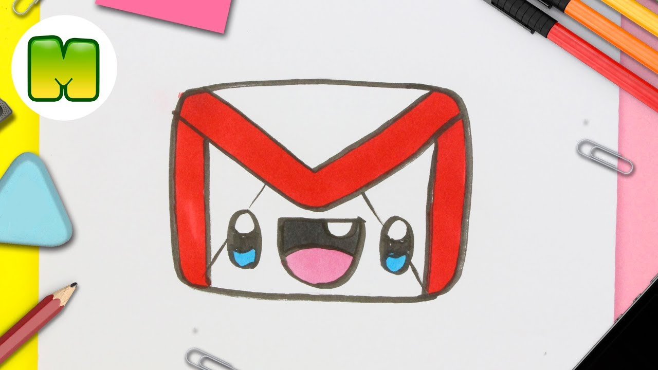 COMO DESENHAR O LOGOTIPO DE GMAIL KAWAII PASSO A PASSO - Desenhos