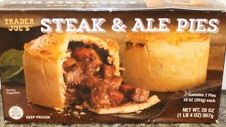 This is a taste test/review of trader joe's steak & ale pies. they are
"buttery pastry filled with tender beef chunks, savory and gravy, gold
potato...