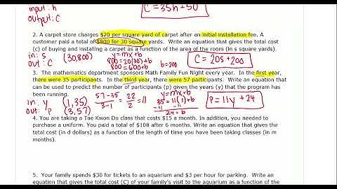 Slope Intercept Word Problem Practice Sheet