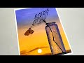 Easy sunset paintingeasy acrylic painting for beginners  easy sunset with butterfly painting