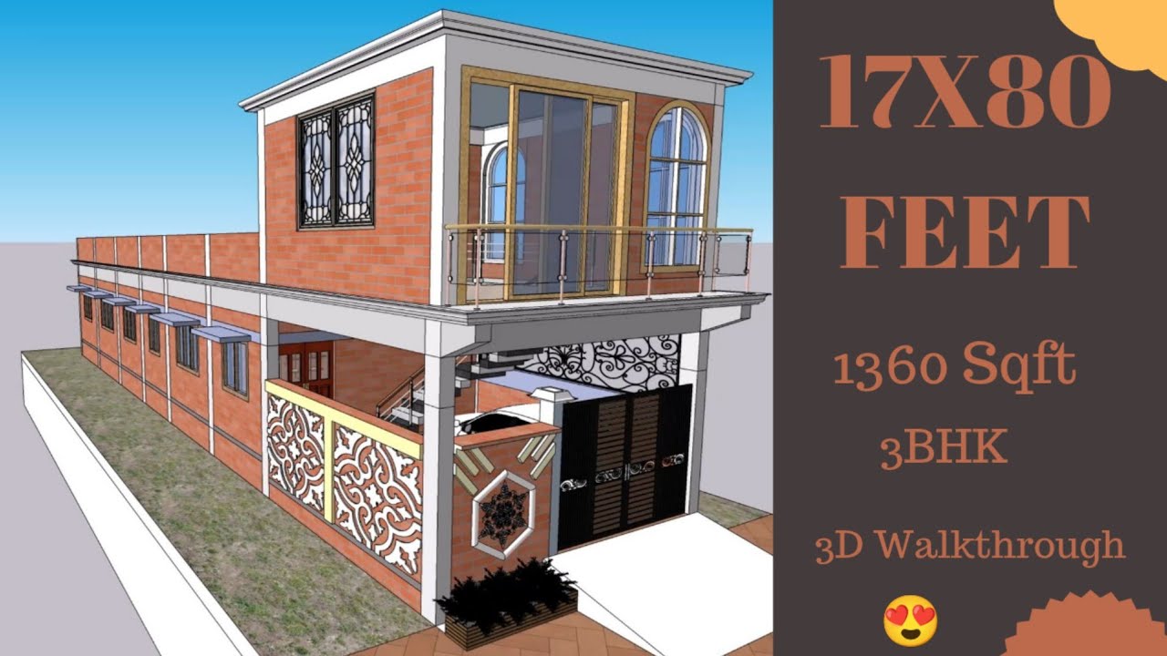 3 कमरों का शानदार मकान| 17x80 House Plan with 3 Bedrooms and Car Parking | 17x80 घर का नक्शा