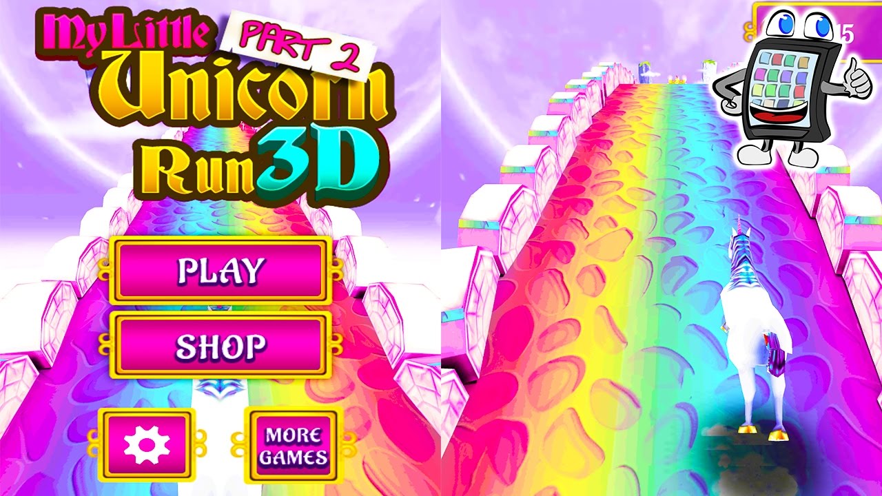 LITTLE UNICORN RUN 2 App deutsch Einhorn reitet auf Regenbogen
