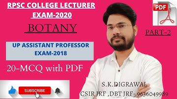 BOTANY MCQ (PART-2) PREVIOUS PAPER OF UP ASSISTANT PROFESSOR 2018