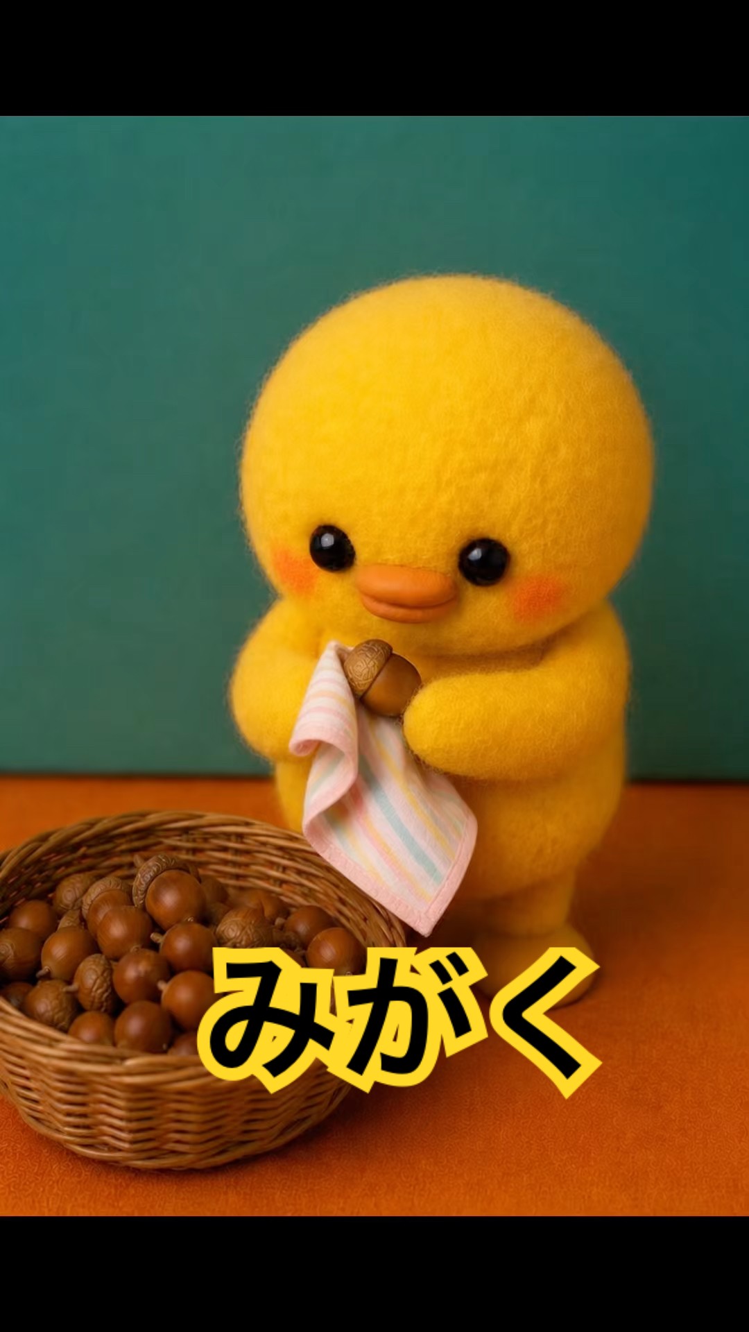 どんぐりをみがきました #ai #ひよこ #ヒヨコ #黄色 #ひよこのひー