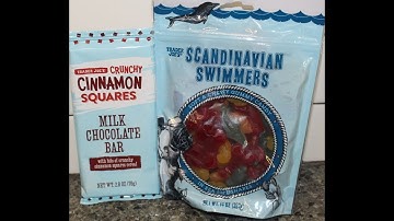 Trader Joe’s: Crunchy Cinnamon Squares Milk Chocolate Bar & Scandinavian Swimmers Gummy Candy