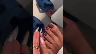 $$PediBaddie$$ #brown#gel#pedicure#french#almond#shape#manicure#nails#silver#toe#ring#shorts#fyp
