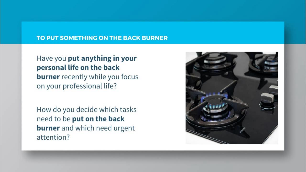 Put something right. Put on the back burner. put something.