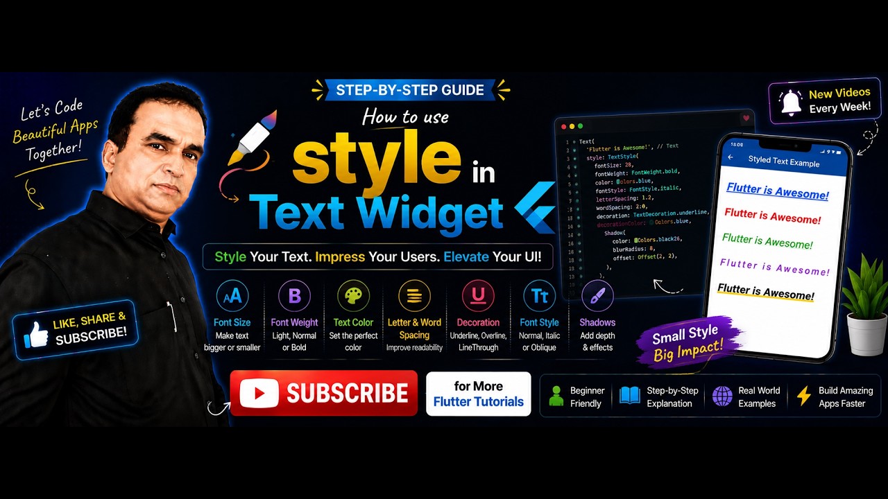 Flutter Style for Font, Color and Size in Text Widget Hands-on Tutorial ...