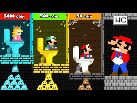 Toilet Prank: Mario and Tiny Mario, Luigi and Peach Challenge Poor To Rich Toilet | Game Animation