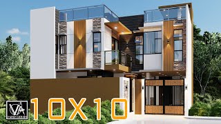 10x10  TWO STOREY MODERN HOUSE DESIGN WITH ROOFTOP 100SQM | 3 BEDROOMS | SWIMMING POOL