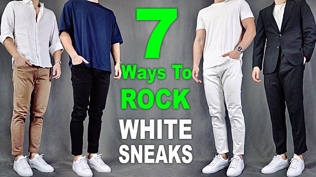 7 Ways To ROCK White Minimalist Sneakers | Men's Outfit Ideas - YouTube