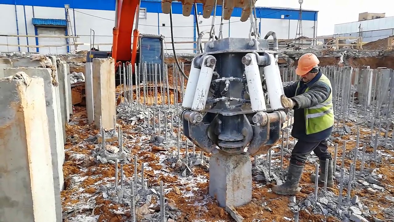 срубка свай. срубка свай бнс 1200. распушовка оголовка сваи. срубка. срубка.