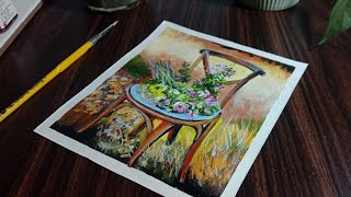 chair with Beautiful Flowers 💐 | Acrylic Painting Tutorial