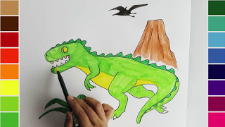 Learn coloring for kids - Draw and color a dinosaur - T-rex