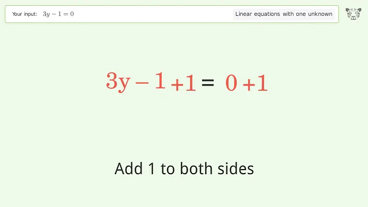 Linear equation with one unknown: Solve 3y-1=0 step-by-step solution