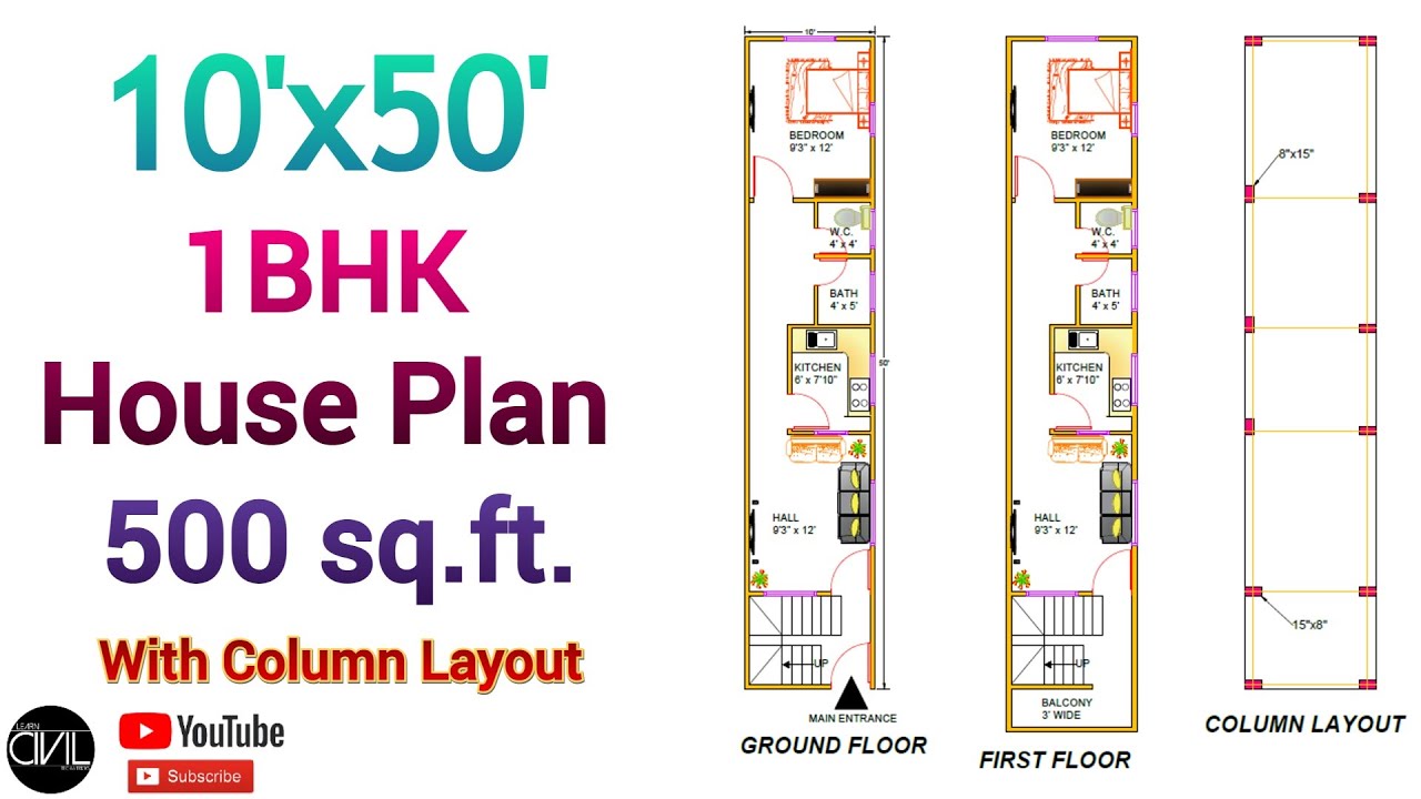 10x50 Feet House Plan 500 Sq ft House 1BHK 2021 YouTube
