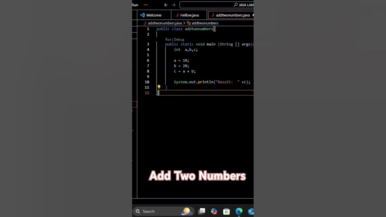 ADD TWO NUMBERS JAVA PROGRAM - YouTube