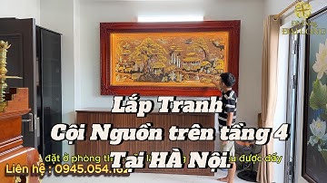 Tranh cội nguồn quê hương đồng đỏ lắp đặt trên tầng 4 của anh khách HÀ NỘI - Đồ Đồng Đại Long.