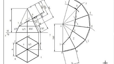 Development of Hexagonal pyramid cut by section plane at 30degree to HP and 30mm from base