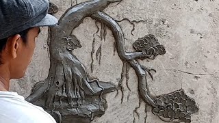 relief dinding motif pohon bondsai simple untuk pemula