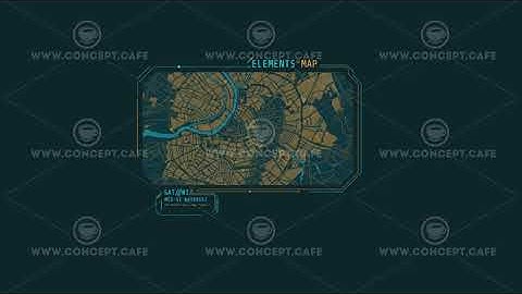Looped animation of a city map HUD element.