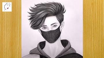 how to draw a boy with mask sketch for beginners || draw a boy hair | The Crazy Sketcher