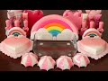 Mixing”Pink Rainbow” Eyeshadow and Makeup,parts,glitter Into Slime!Satisfying Slime Video!★ASMR★