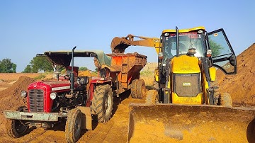 Jcb 3dx Backhoe Machine Loading Mud in Massey Ferguson tractor and Hopper । Jcb and Tractor video