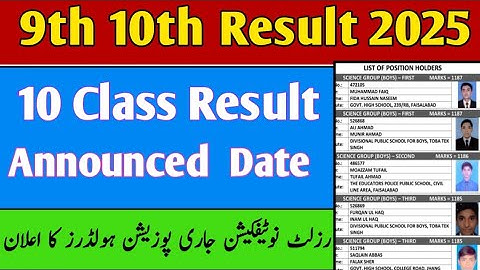 10th Class Result Issued | Matric Result 2025 Final Date Announced | Position Holders 2025