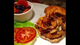 Cooking with don; grilled spicy ranch turkey burgers w/tobacco onions
and bleu cheese