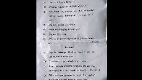 Nuclear and particle physics previous year question paper hpu 2021