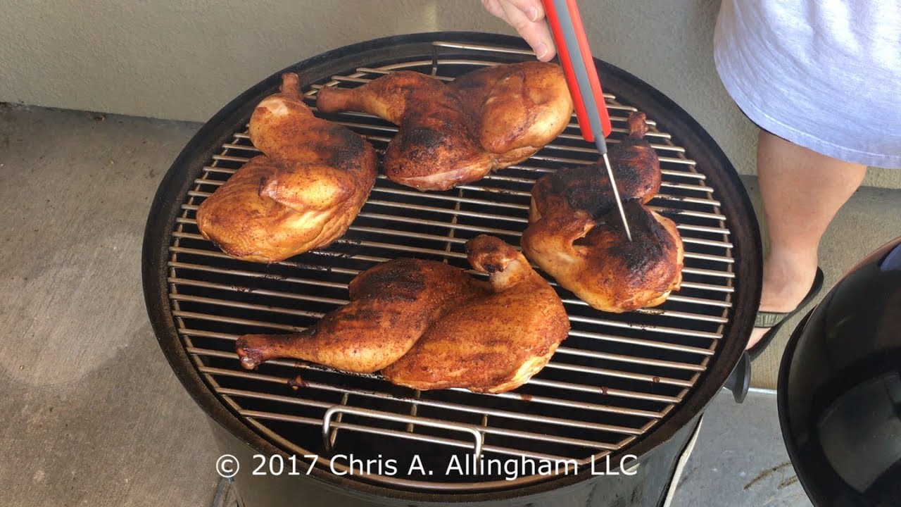 Chicken thighs, rubbed with killer hogs - the bbq rub and meat church - honey  hog hot. 2.5 hours on the weber kettle at 300. Glazed with simple syrup for  the last 30 mins : r/smoking