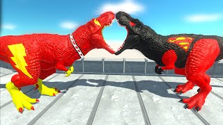 SHAZAM T-REX vs SUPERMAN T-REX DEATH RUN - Animal Revolt Battle Simulator ARBS