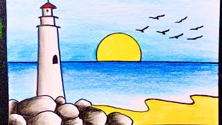 Vẽ tranh phong cảnh biển bằng MÀU SÁP cho người mới tập | how to draw sea scenery for beginner