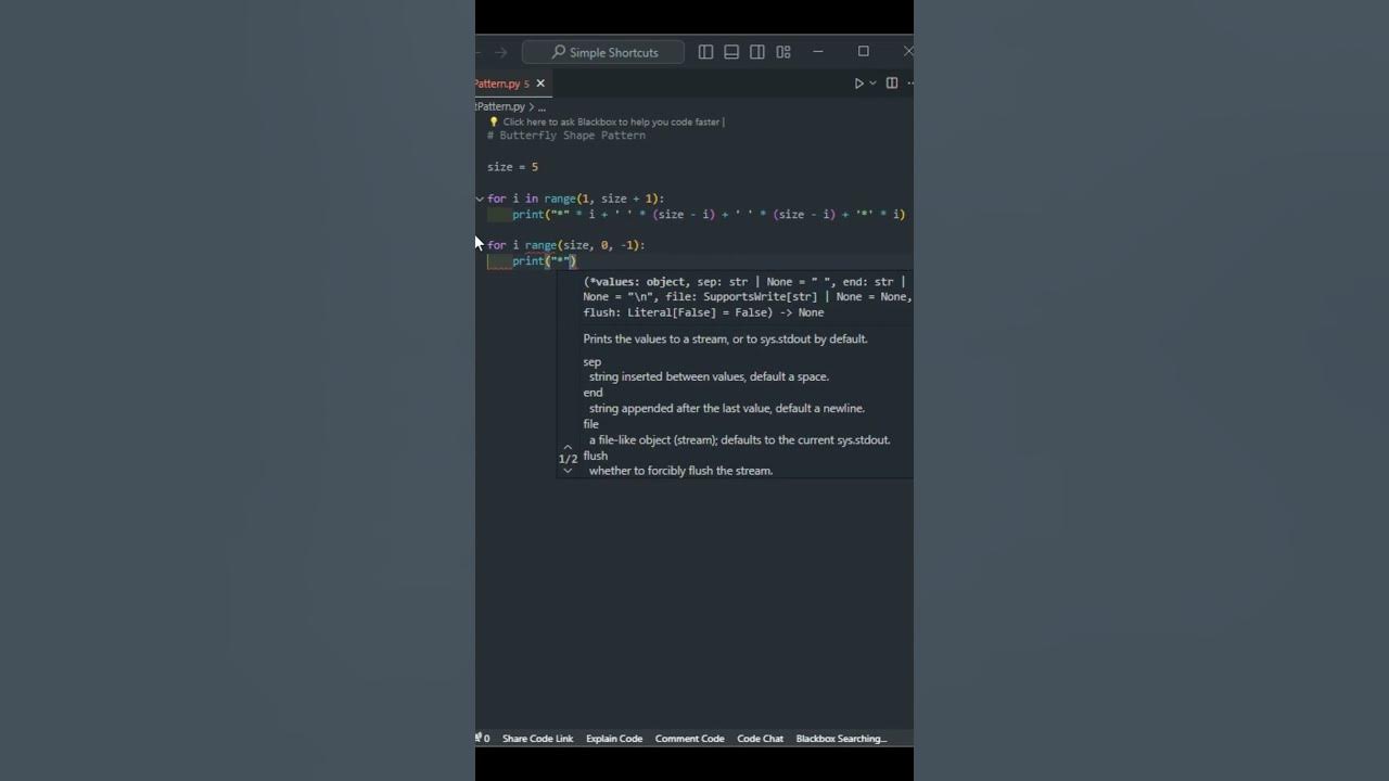 Butterfly Pattern Python #shorts #youtubeshorts #pattern #coding # ...