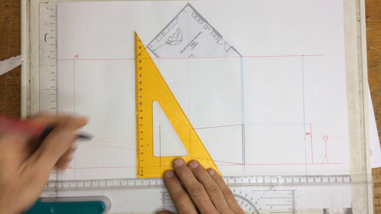two point perspective drawing inside a room