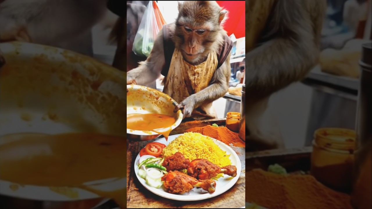 Monkey Chef 🍗 Serving Chicken Rice with Curry! | 