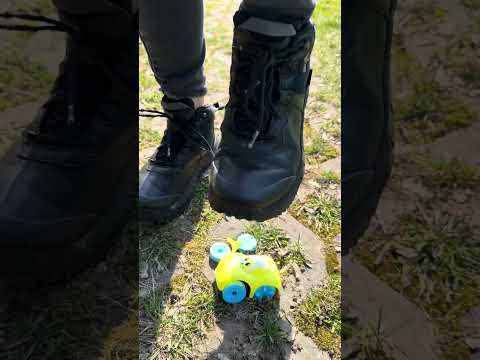 Crushing cheap yellow plastic car! #crushing #cute #leathershoes #hardwork #viral #video