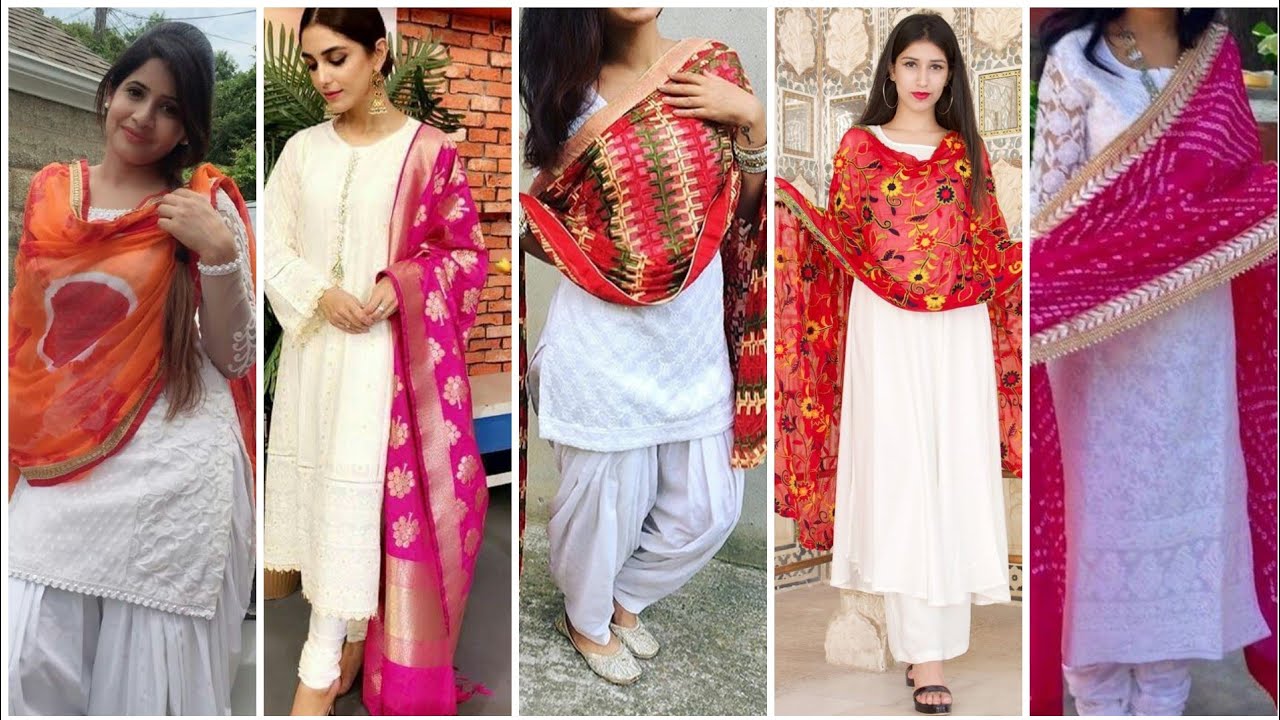 white dress with colorful dupatta