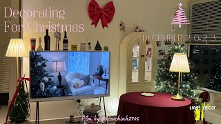 xmas vlog 1 ♡☁️✧˖°🎄⋆ decorating for christmas 🍷 cây thông ribbons…🎀