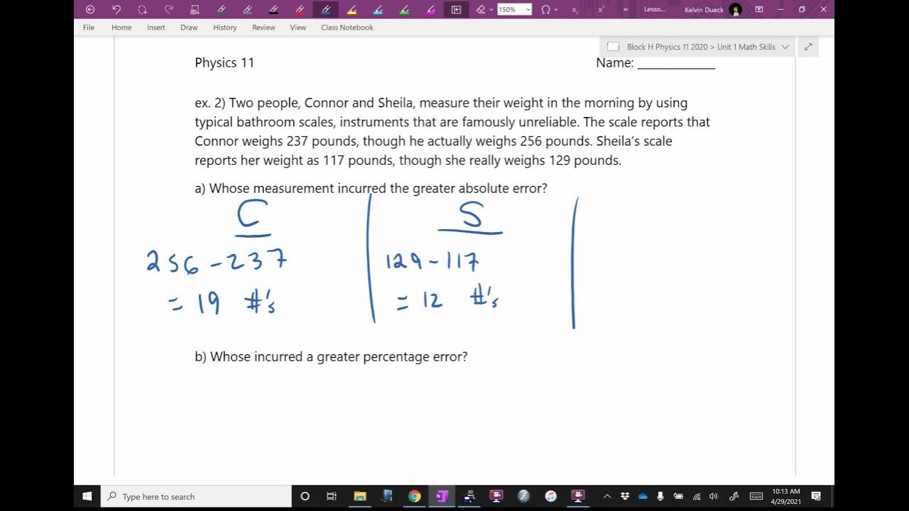 Physics 11 U1L5 Calculating Percentage Error YouTube