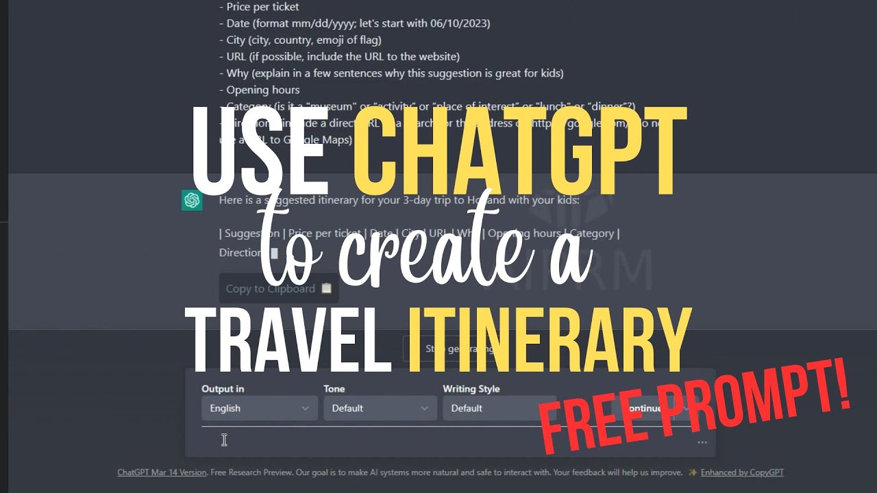 chatgpt travel planner prompt