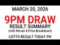 PCSO 9PM Result Today March 20 2026 - 6/58 6/45 4D 3D 2D